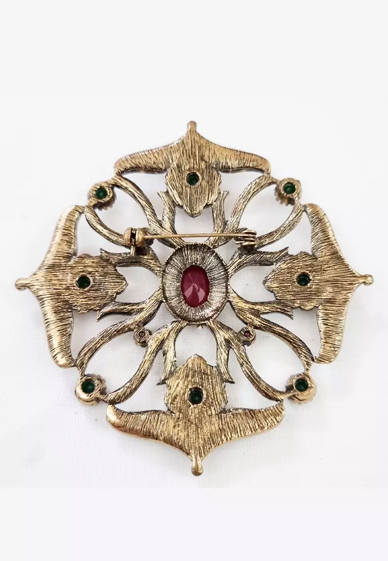 Aksesoris Bros Wanita Menyala Diamente Brooch Blue Green