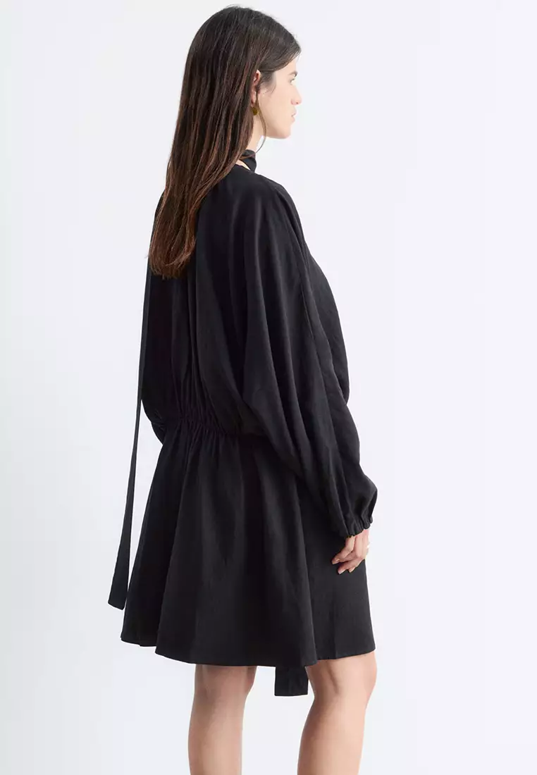 Scarf-Detail Wrap Mini Dress