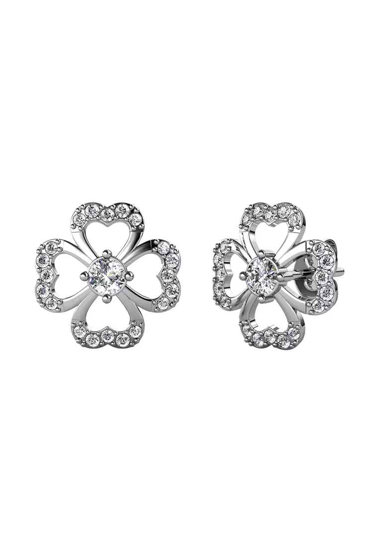 Her Jewellery Ailey Clover Earrings (White Gold) - Luxury Crystal Embellishments plated with 18K Gold