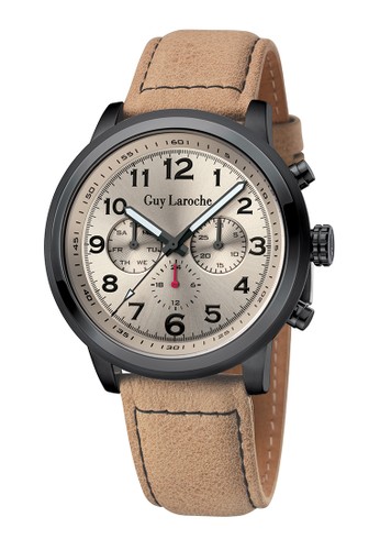 GUy laroche - G3012-02 jam tangan pria - leather strap - coklat