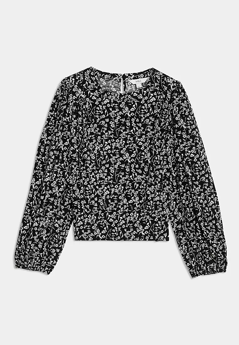 Cotton Blend Floral Blouse