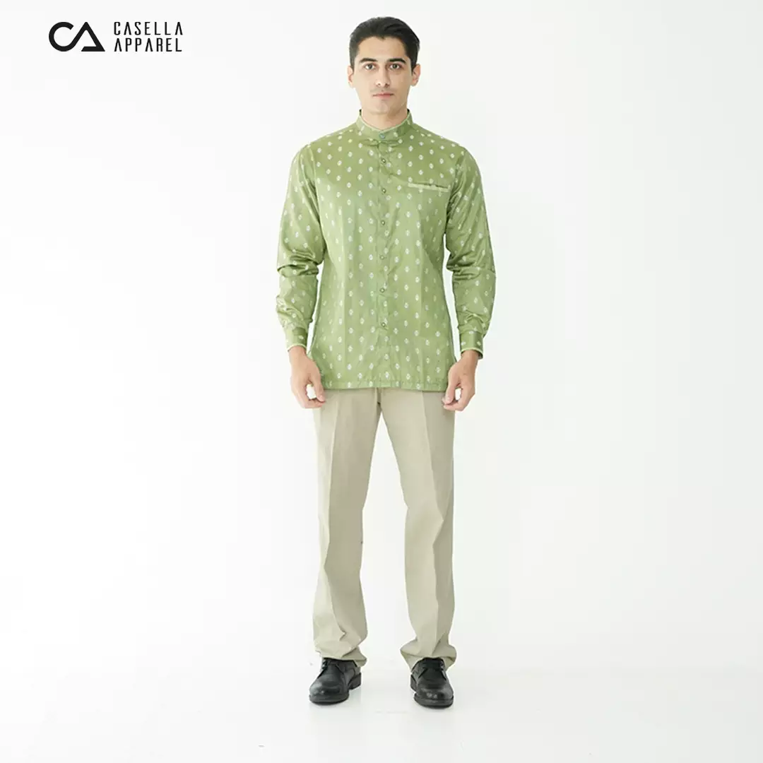Casella Baju Koko Pria Lengan Panjang | Baju Koko Batik Syam 9983 Army