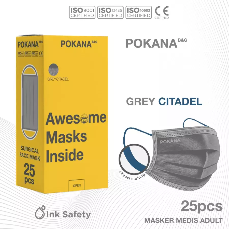 Jual Pokana POKANA B&G 4-ply Earloop Surgical Face Masker - Box Isi 25s ...