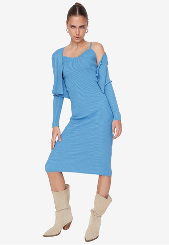 Trendyol blue 2-Piece Knit Cardigan & Midi Dress Set 1D22EAA95C231FGS_1