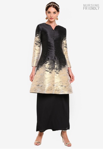 Placement Jacquard Fit And Flare Tunic Set from Zalia in Black and Gold