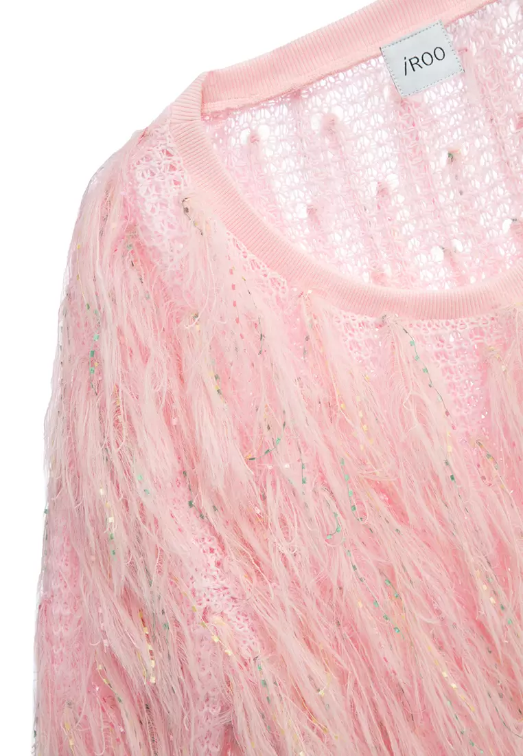 Pink Fringe Knit Top