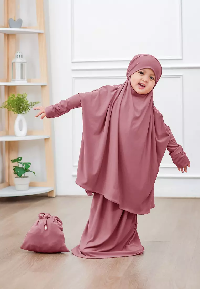 Zelena - Raudhia Prayer Set | Mukena French Khimar Set - Mauve - Anak