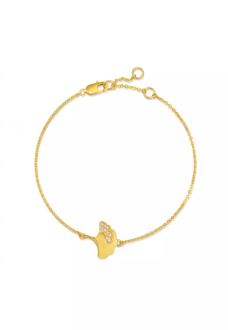 999 24K Gold Essence Ginkgo Leaf Bracelet for Women 94561B