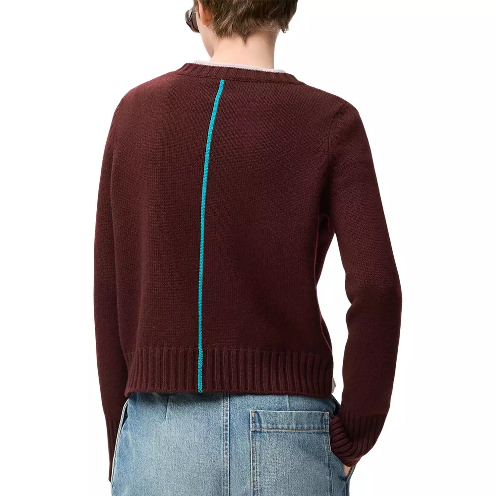 Cashmere Sweater with Contrast Intarsia Details Burgundy
