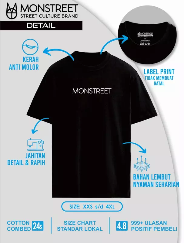 Monstreet Kaos Katun Combed 24S Grafis Reguler Fit Hitam Tshirt UTR81 Cotton Combed 24S Graphic Tshirt Regular Fit Black Tshirt