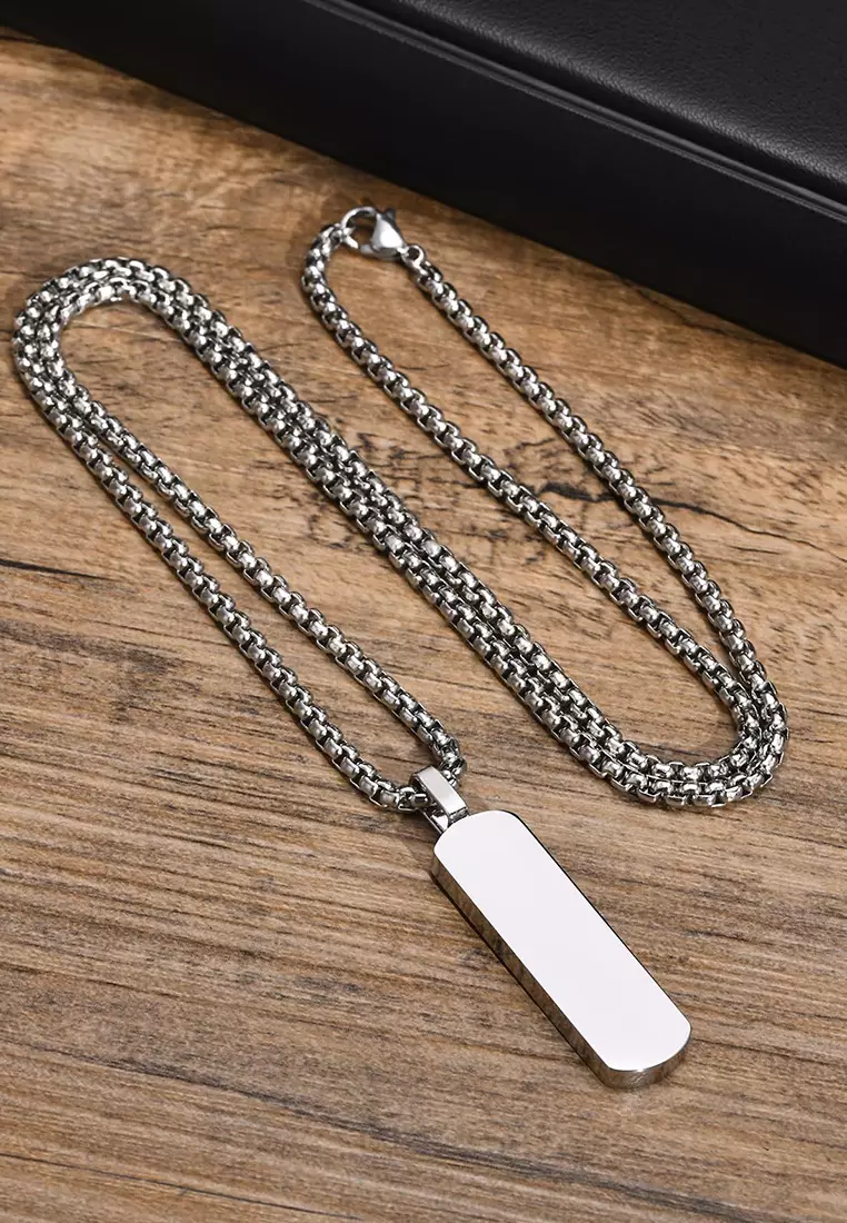 Titanium Steel Rectangular Bar Pendant Necklace JW QX-1874