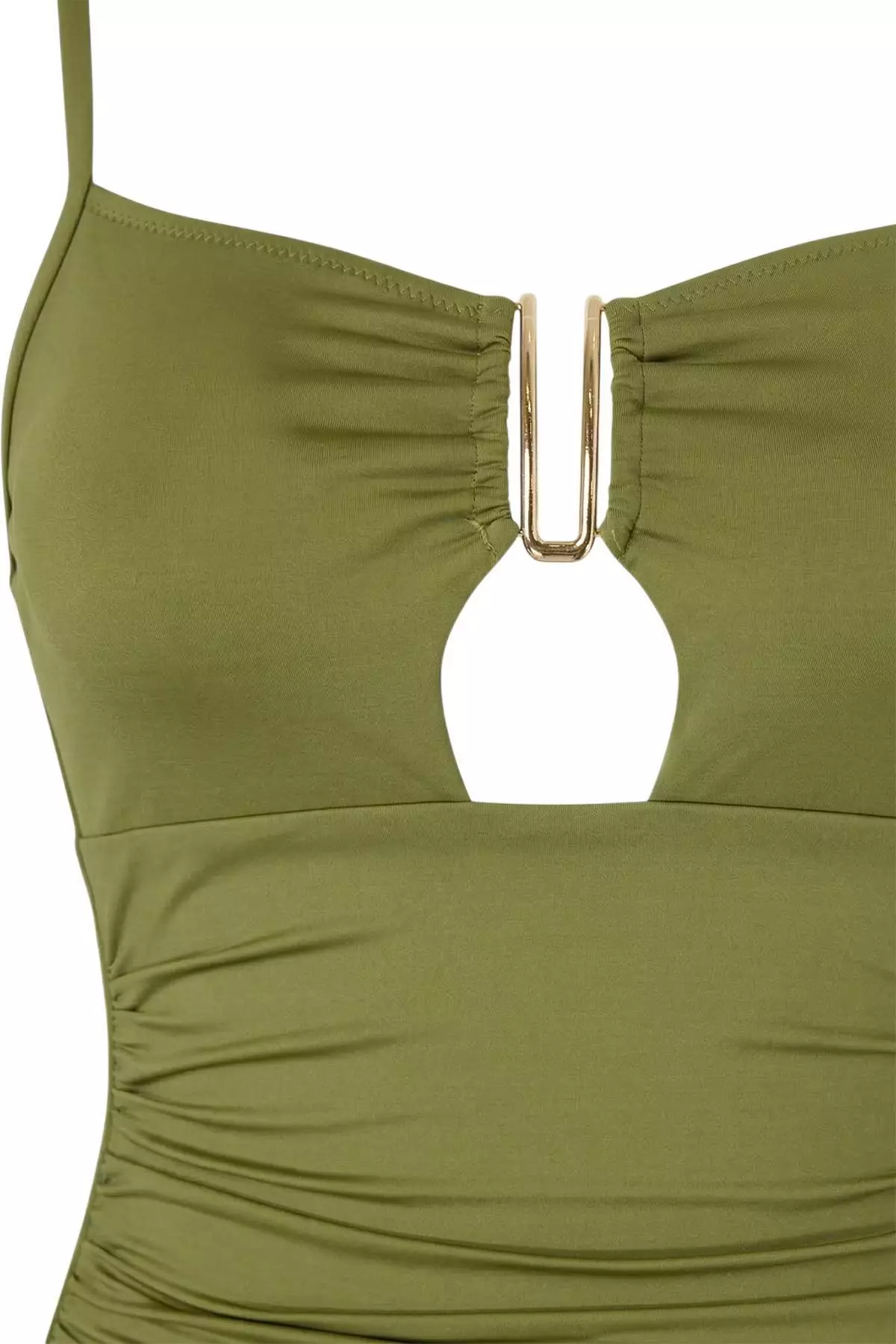 Oil Green Square Neck Accessory Draped Plus Size Swimwear Tbbss26Am00012