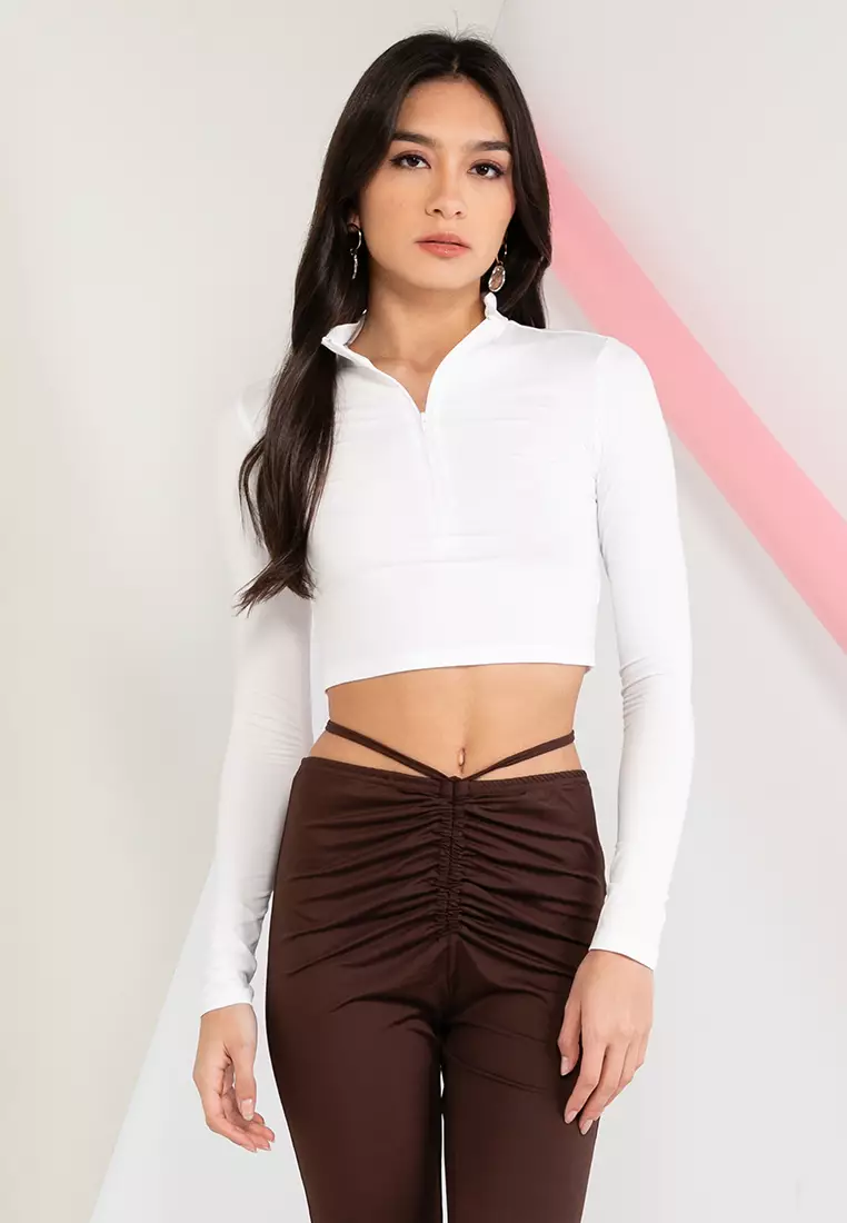 White on sale zipper top