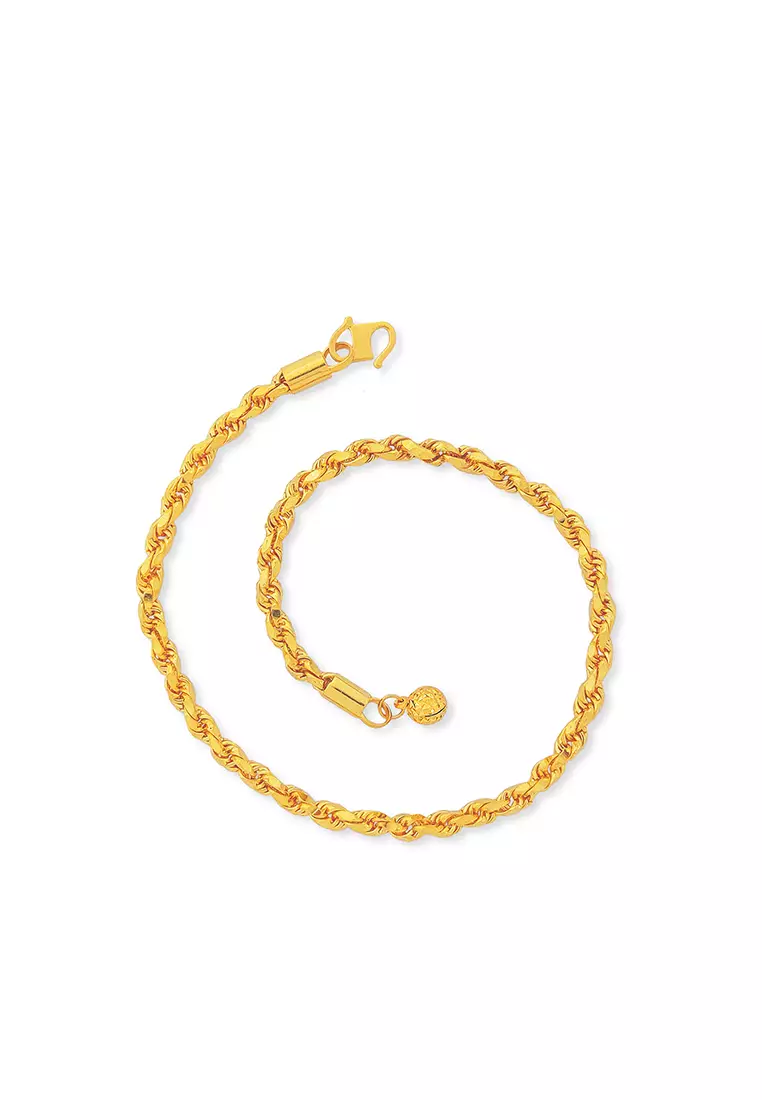 MJ Jewellery 375/9K Gold Solid Rope Chain Anklet K003 (2.70MM)