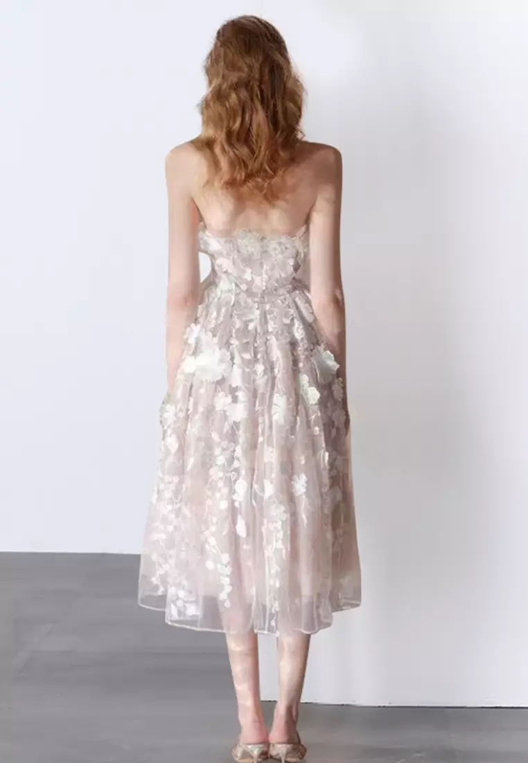 新品花朵公主刺繡抹胸連衣裙CA26022412W