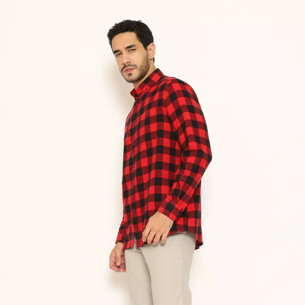 Schoeller Kemeja Flannel Pria Lengan Panjang Reguler Fit Kotak-Kotak Warna Red – Nyaman & Stylish