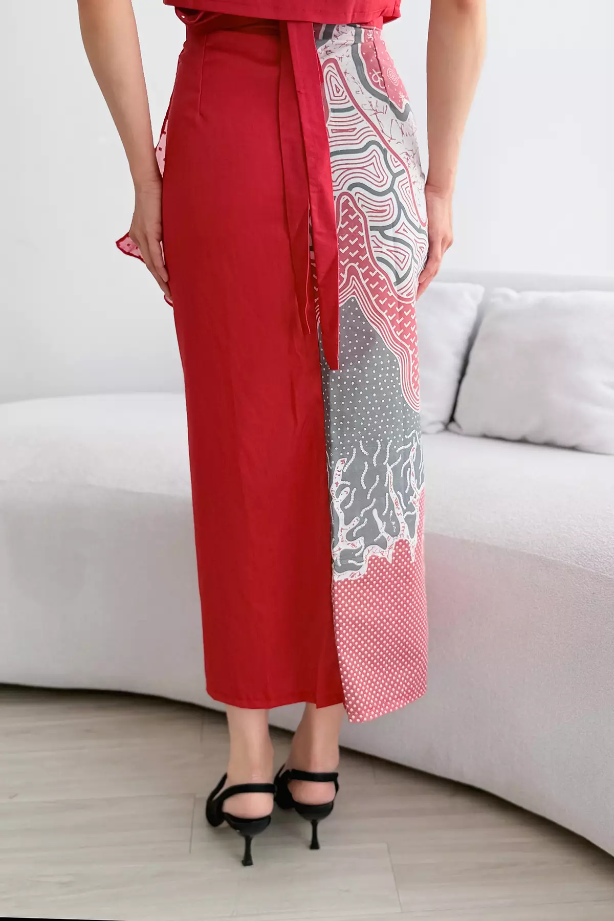 Andhika Frills Batik Arunika Rouge Wrap Skirt Red Tulle Sarong Rok Lilit Batik