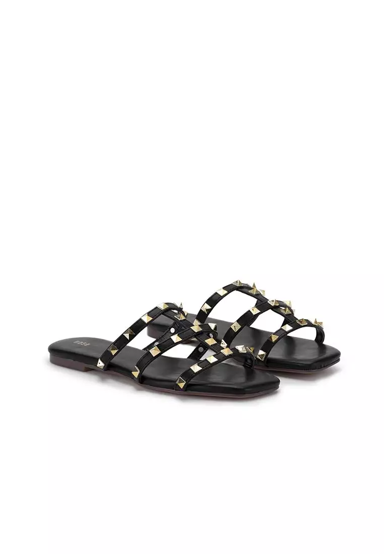 STUDDED FLAT SLIDE 四方凸钉平底拖鞋