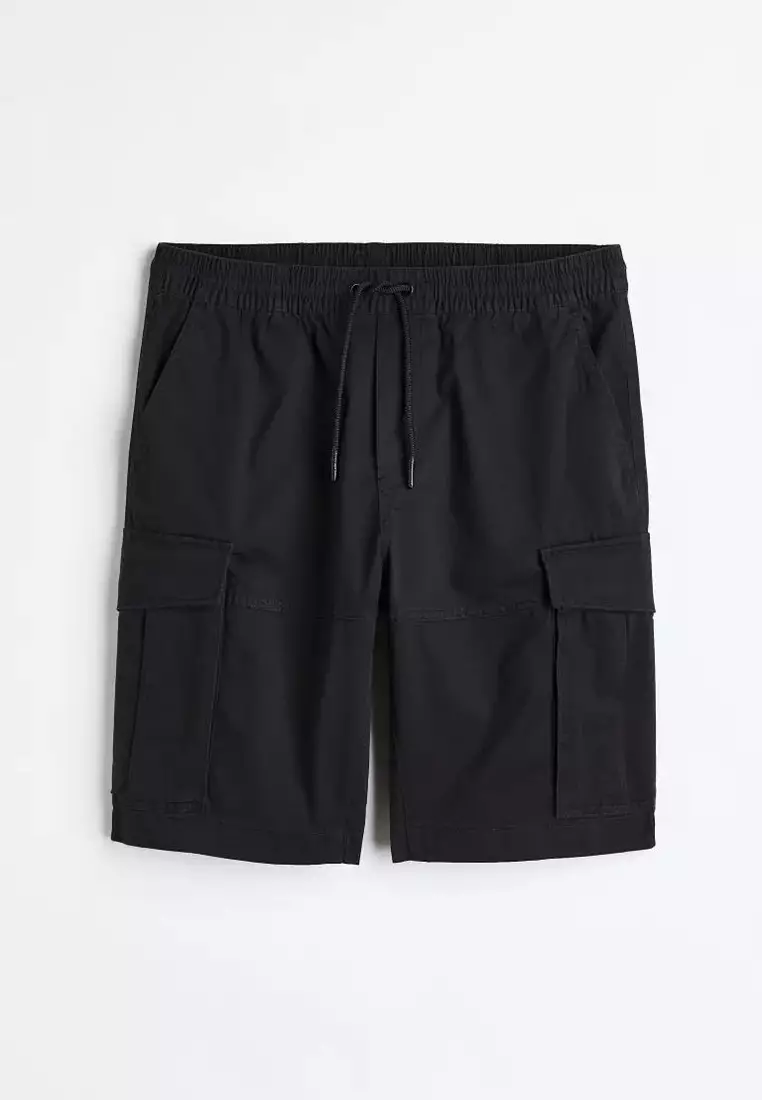 Regular Fit Cotton Shorts - Black - Men