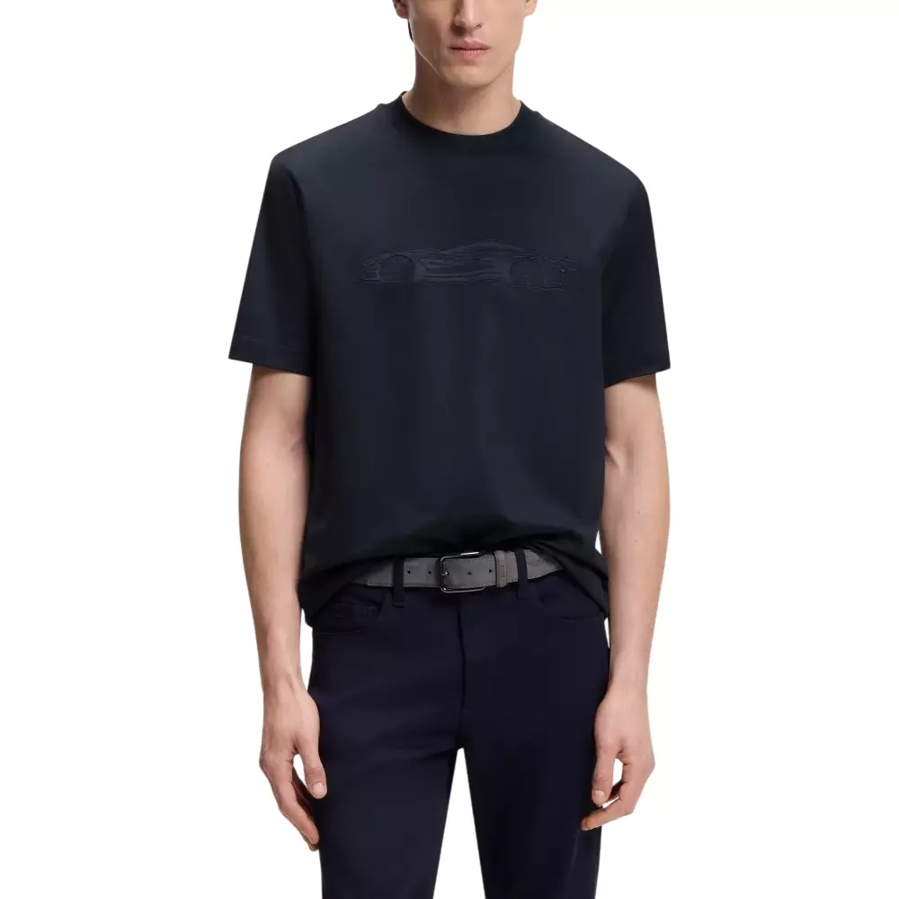 C-Taut B X Aston Martin Mercerised Cotton T-Shirt with Car Artwork Dark Blue