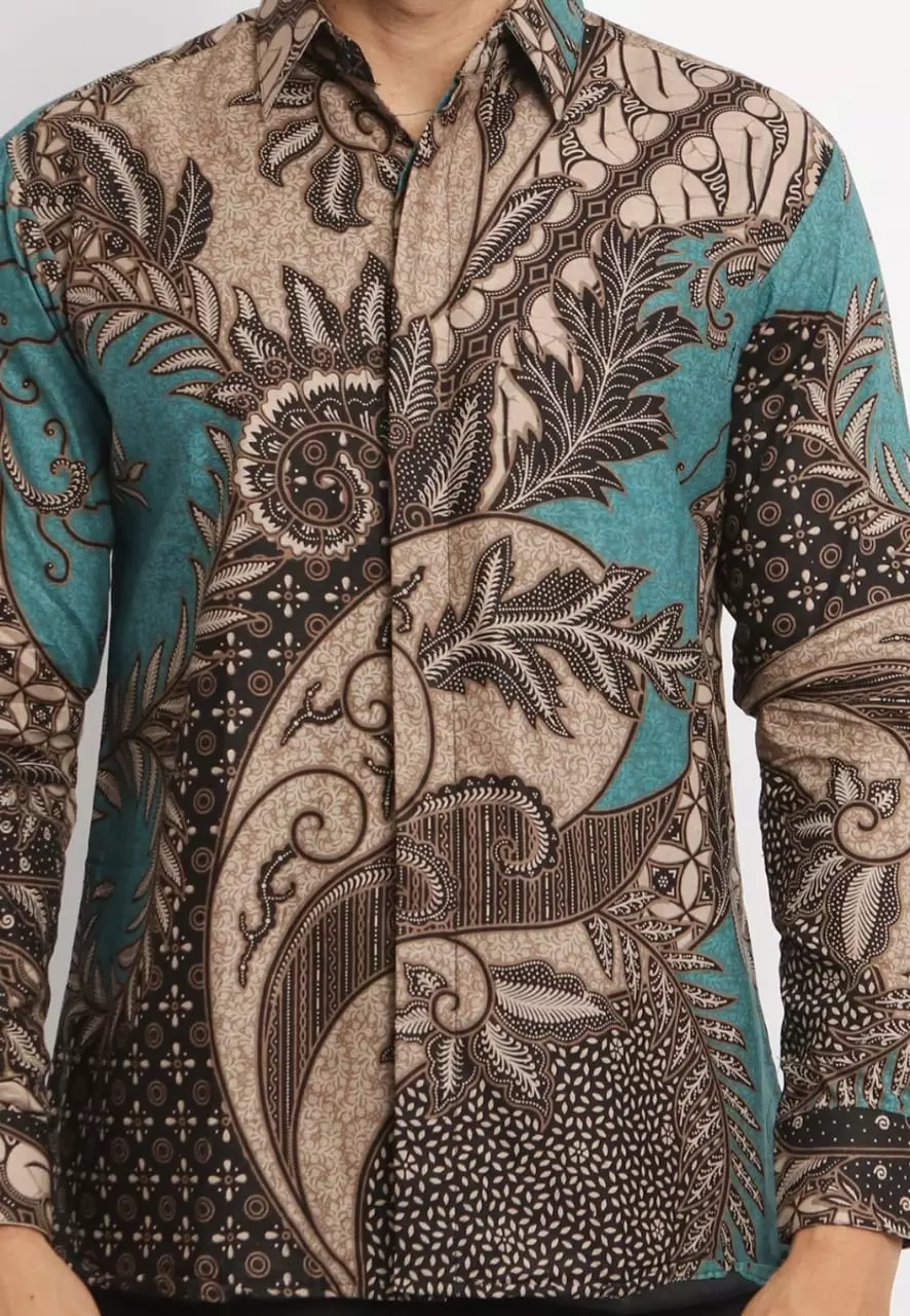 Kemeja Batik Pria Premium Slimfit Elegant Modern Lengan Panjang Wenang Tosca