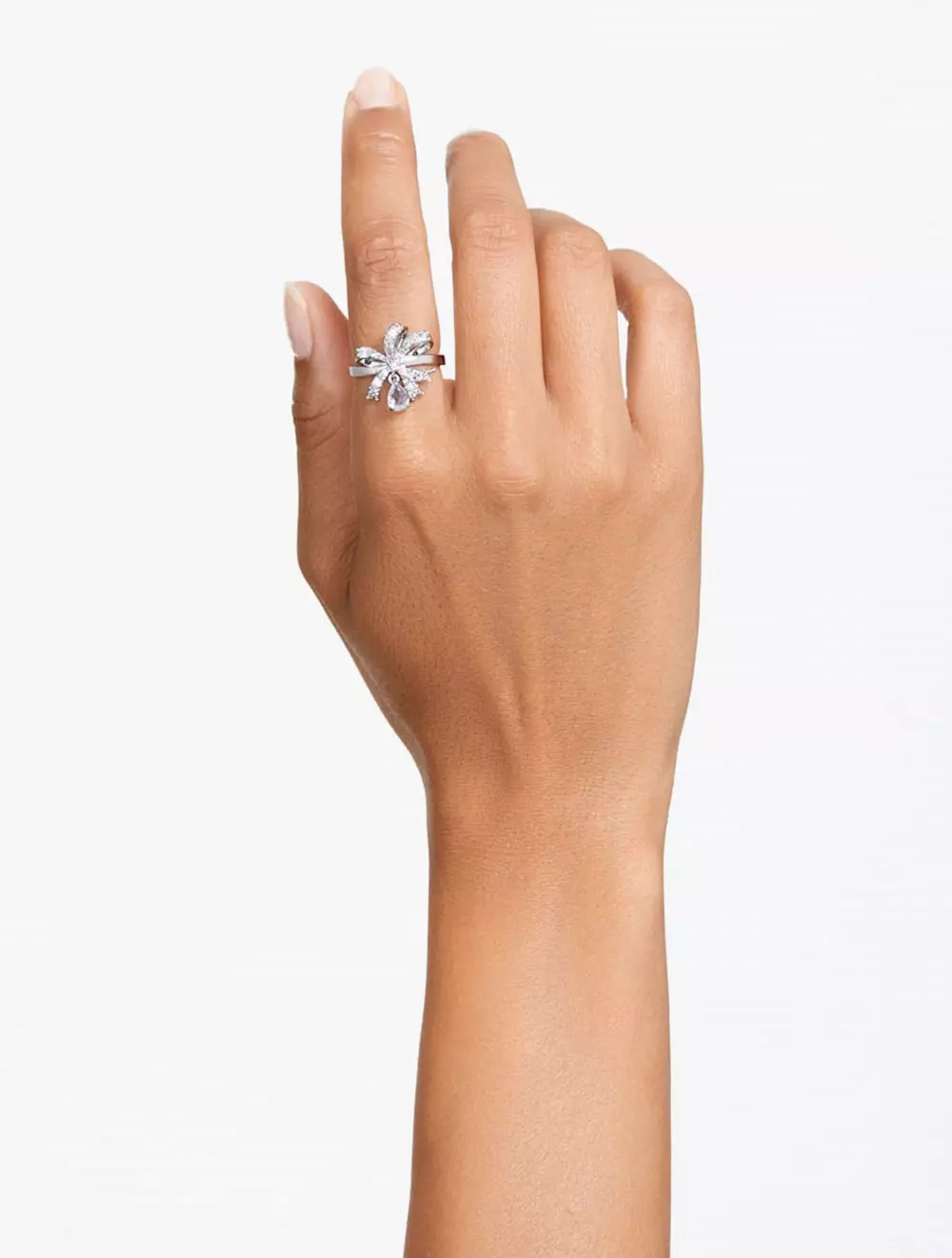 Volta Cocktail Ring, Bow, Small, White, Rhodium Plated - 58 - White