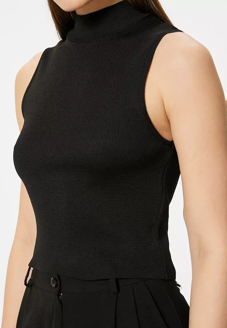 Sleeveless Mock Neck Rib Top