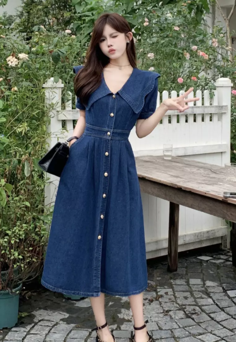 氣質簡約大碼牛仔連衣裙CA26033006BL