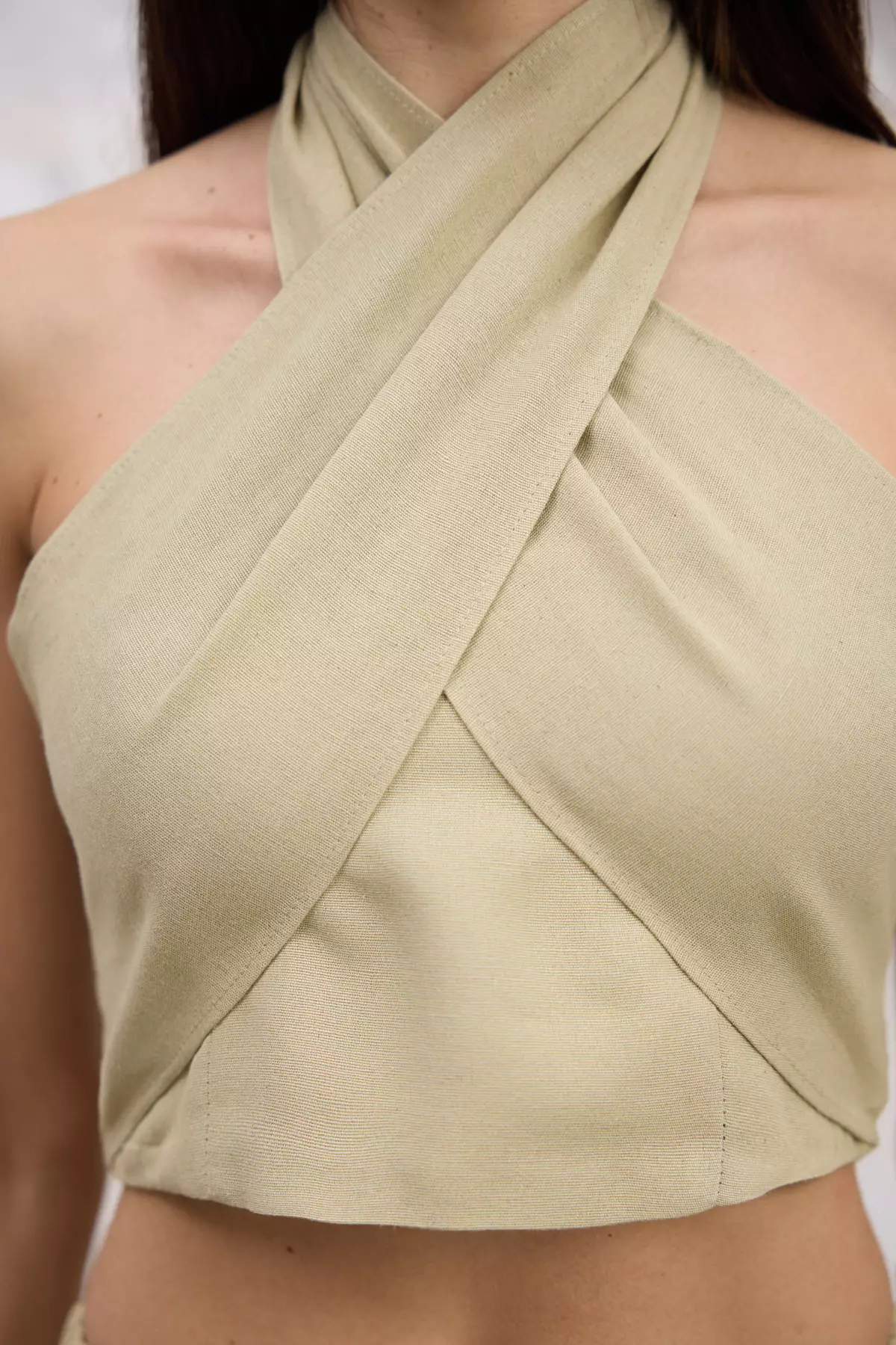 Light Khaki Linen Woven Blouse Trousers Top-Bottom Set TWOSS25AU00108