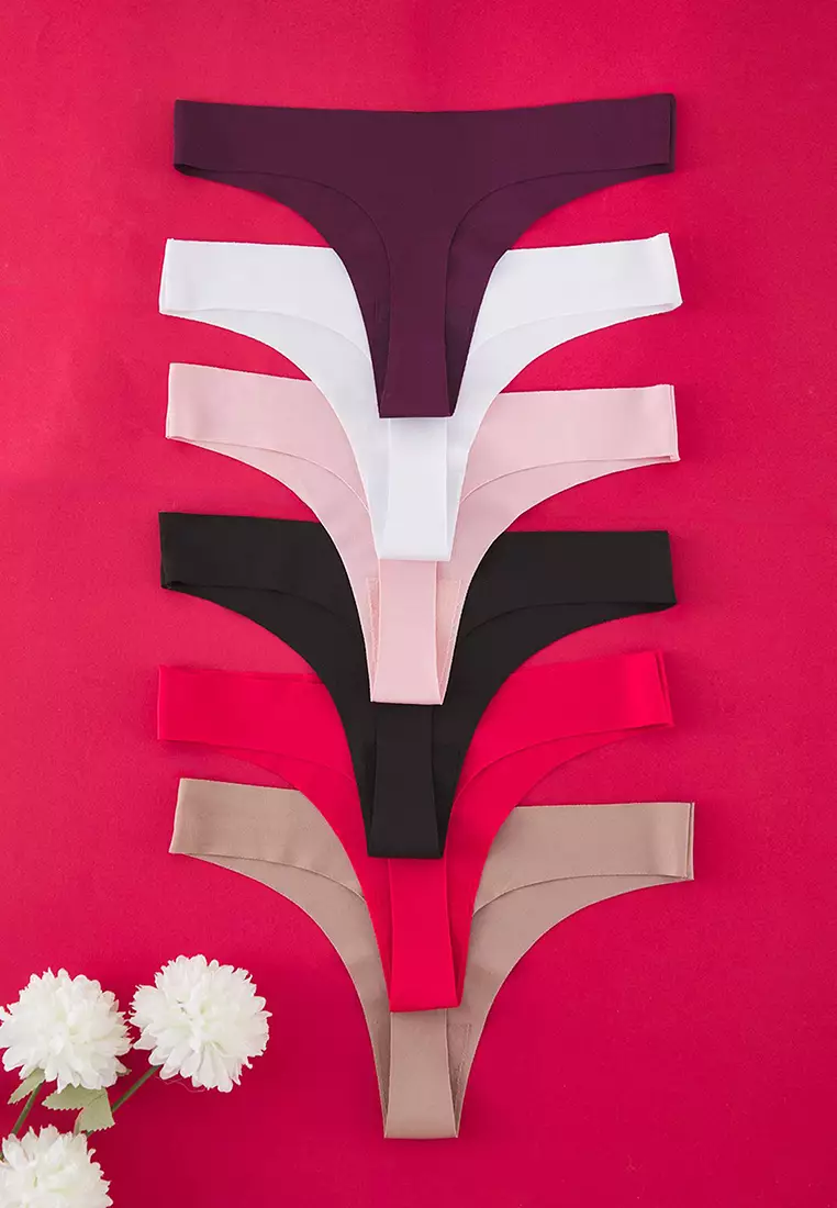 Multi-Colored 6-Piece Micro Seamless/Non-Trace Laser Cut Thong Knitted Panties THMAW25KU00039