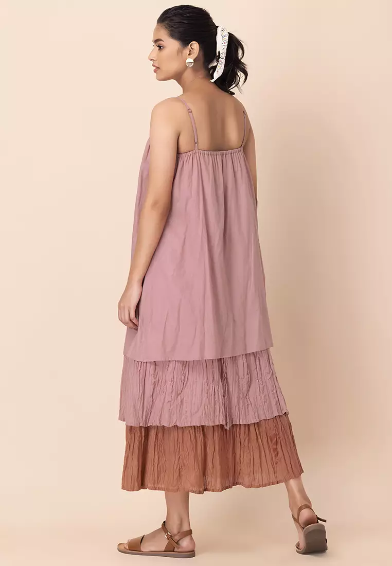 Double layer pleated cami midi dress on sale