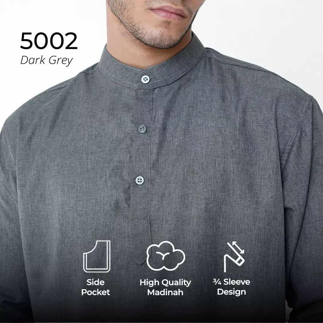Casella Baju Koko Kurta Lengan ¾ Two Tone | Kurta Hamzah 5002 Dark Grey