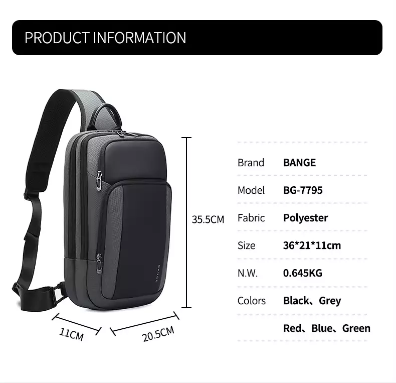 Bange BG7795 Tas Selempang Sling Bag Pria - BLACK