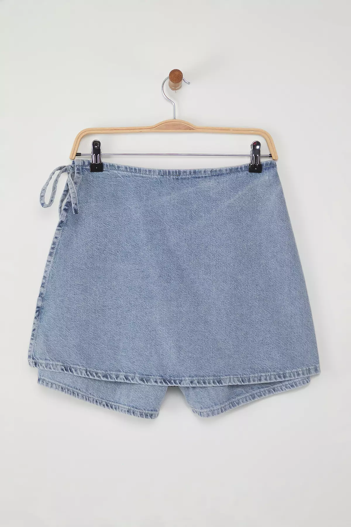 Blue Double Breasted Tie Detail High Waist Denim Shorts Skirt TWOSS25SR00111