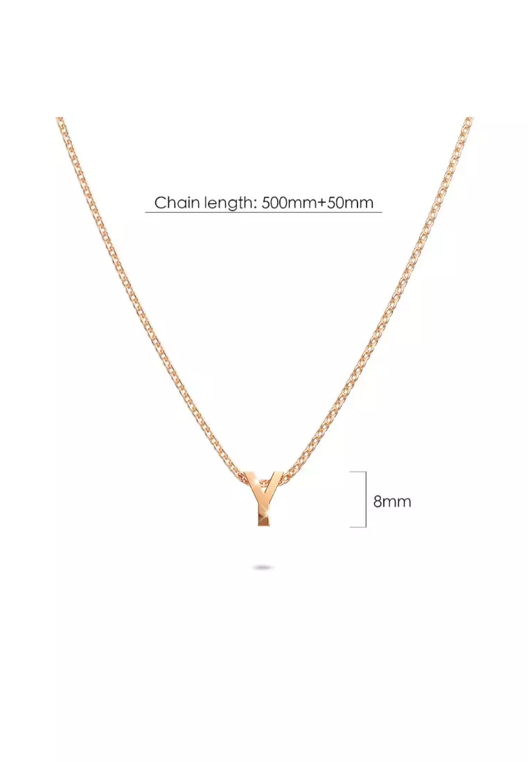 Initials Brick Alphabet Letter Necklace Rose Gold Layered Steel Jewellery - Y