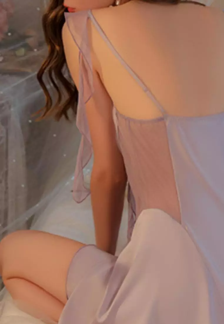 New lotus leaf shoulder strap pajamas nightgown  Lingerie  K062602PU