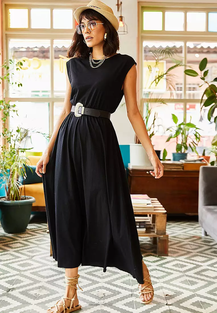 Elastic waist midi dress cheap