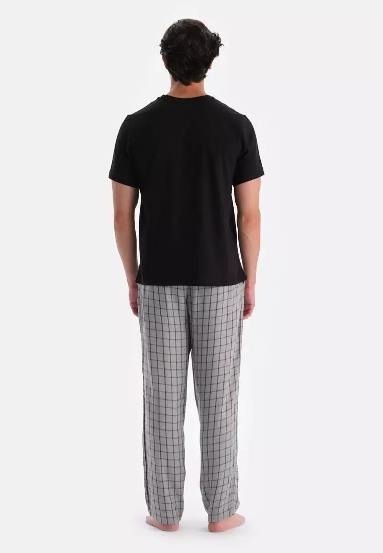 Dagi Plaid Thermal Shirt Trousers Pajama Set, Rosa Morbido, L