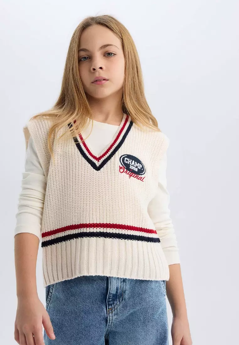 V Neck Embroidered Sweater