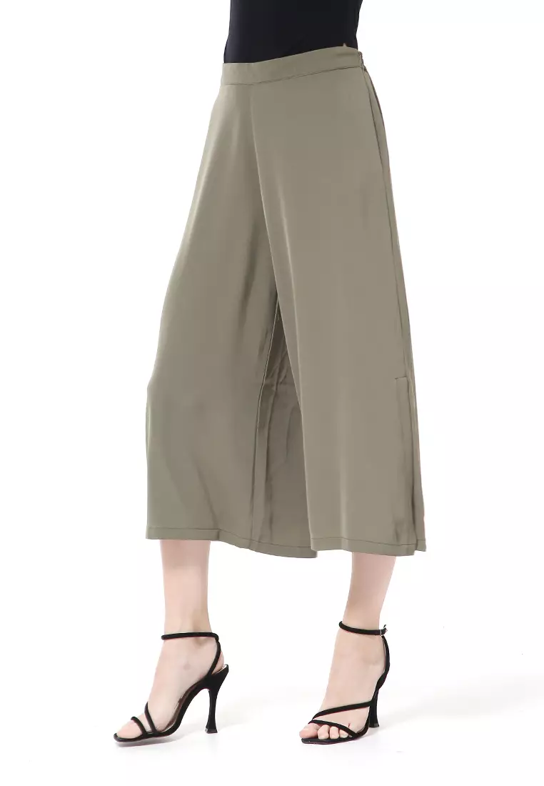 Stella Celana Kulot Wanita Belah Samping Side Slit Culottes Pants Material Crepe ORIGINAL - Army