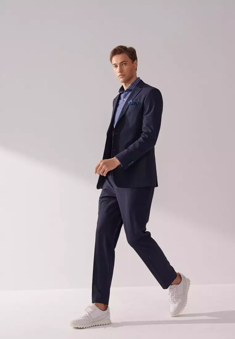 Midnight Blue Check Tailored Trousers