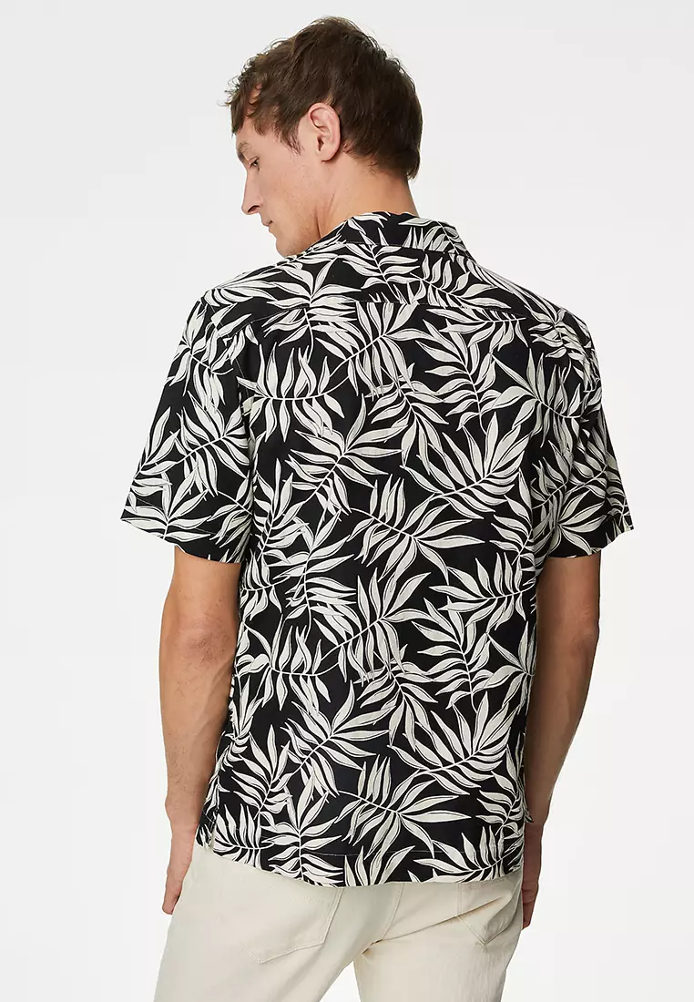 Easy Iron Linen Blend Hawaiian Printed Shirt