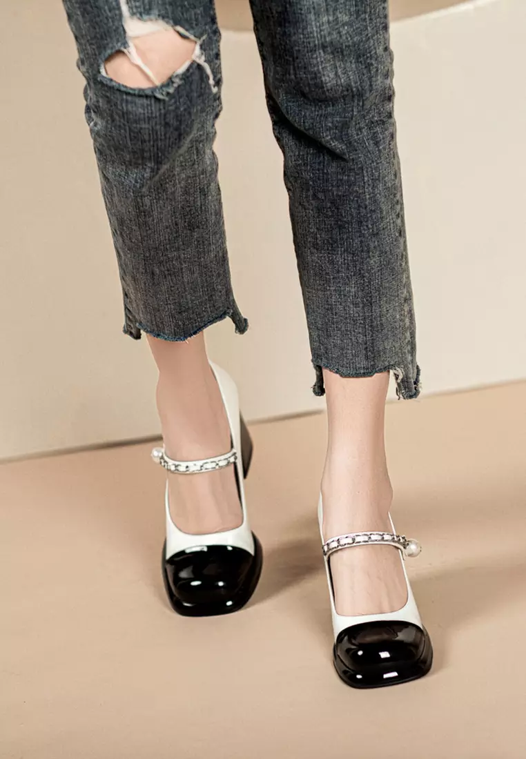 7CM Chain Strap Patent Leather Mary Jane Shoes TE876-5
