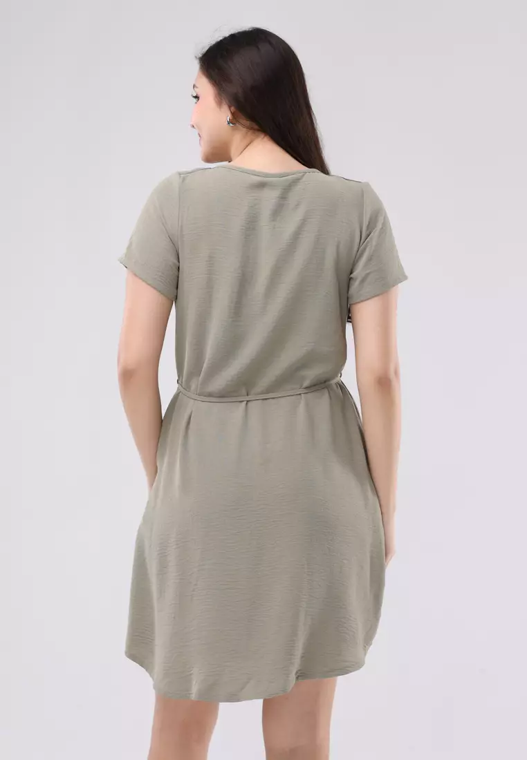 Wrinkles Linen Short Sleeves Dress