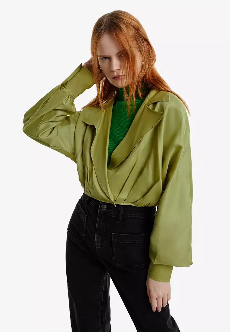 Lapel Collared Cropped Shirt