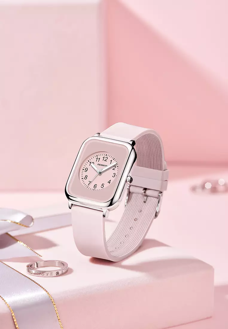 Jam Tangan Wanita Anggun Square Tali silikon Bisnis Display Kuarsa 3ATM Anti Air