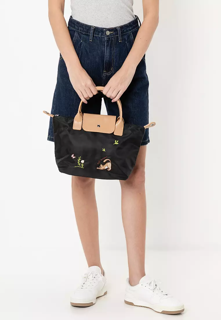 Embroidery Convertible Top Handle Bag