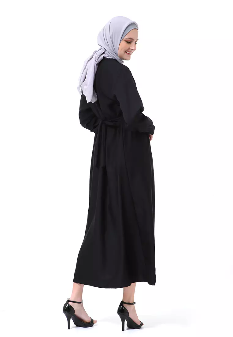Kiyah Dress Button Muslimah Atasan Wanita Long Sleeve Premium Quality - Hitam