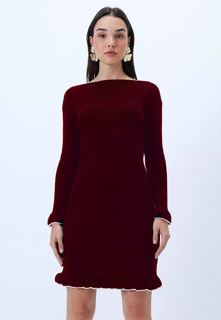 Boat Neck Knit Mini Dress