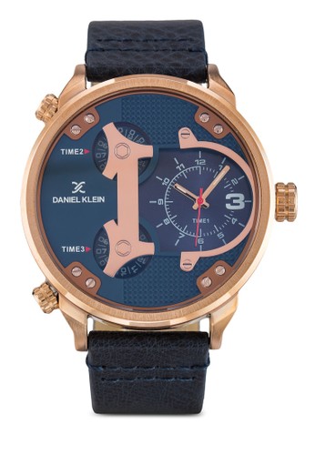 50mm DK11131-3 三時間顯示皮革錶帶不銹鋼圓錶, 錶類, 飾zalora 心得品配件